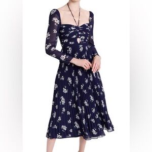 Self Portrait pansy-print pleated midi dress
